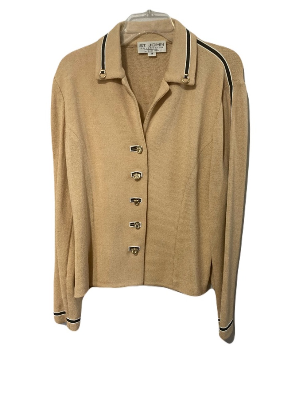 St. John Neutral Beige Knit Cardigan with Label Detail